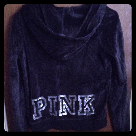 🚫 SOLD 🚫 VS PINK BLACK VELOUR ZIP UP HOODIE