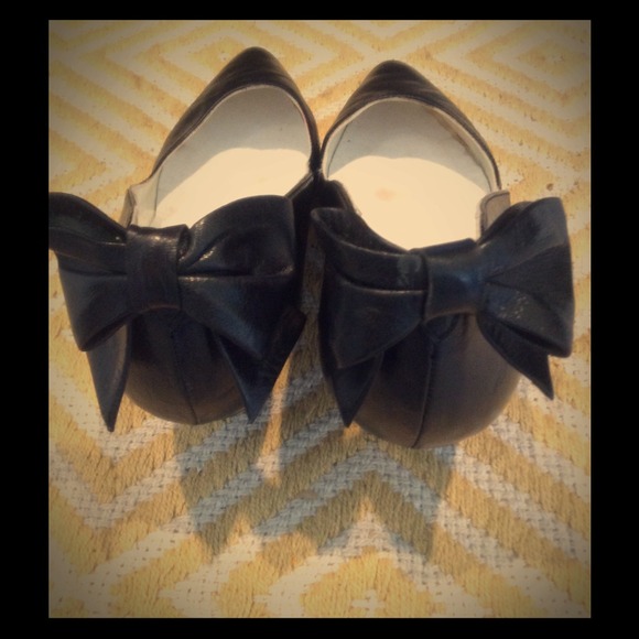 Black Leather Bow Heels