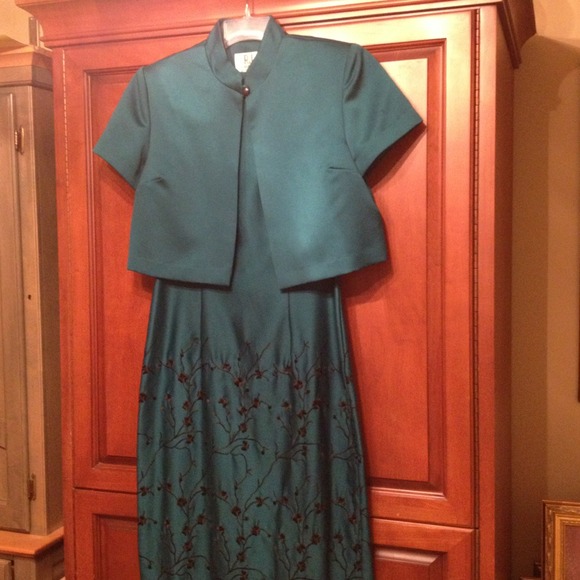 Dresses & Skirts - Price Reduced- jade gown with black embroidery