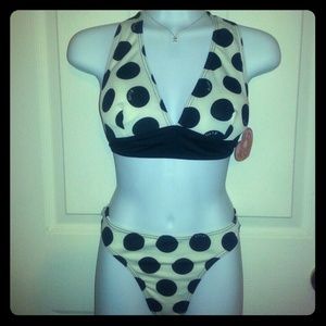 NWT! LRG Two Piece Black/White Polka Dot Swimsuit