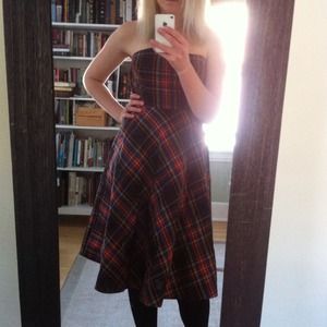 J Crew plaid strapless dress