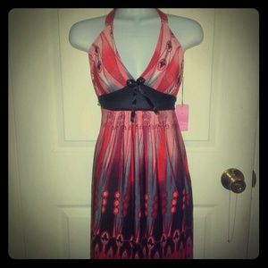 NWT XL V-Neck Stretch Halter Top Red Sundress
