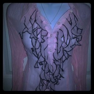 NWT! MED Pink Collard Chiffon Style Ruffled Top