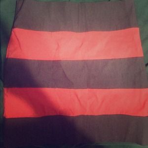 Grey and Coral Stripe mini skirt