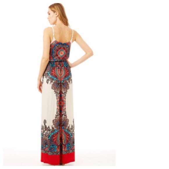 SOLD OUT Boho Coral Blue White Paisley Maxi Dress - Picture 2 of 2