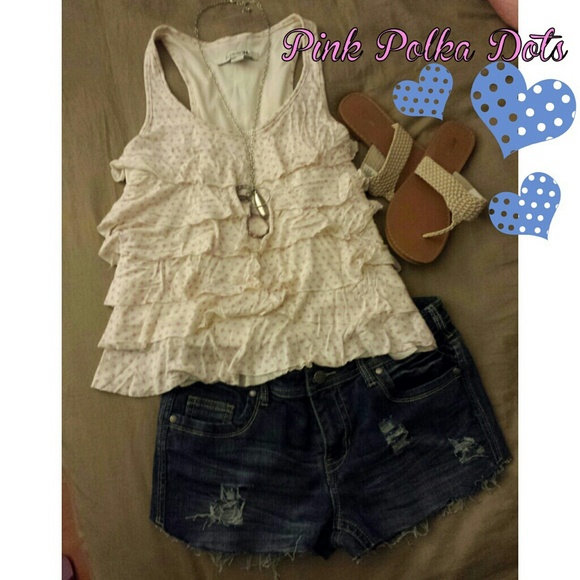 Pink Polka Dot Ruffle Tank Top