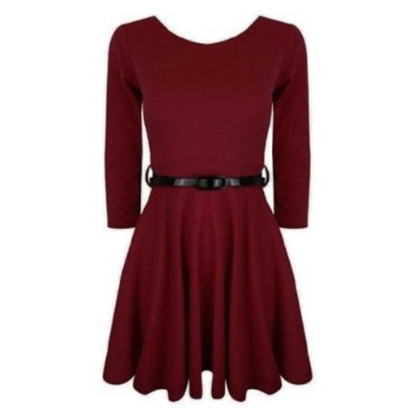 *SOLD IN BUNDLE*🎉HP!🎉NEW✨Maroon Skater Dress - Picture 2 of 4
