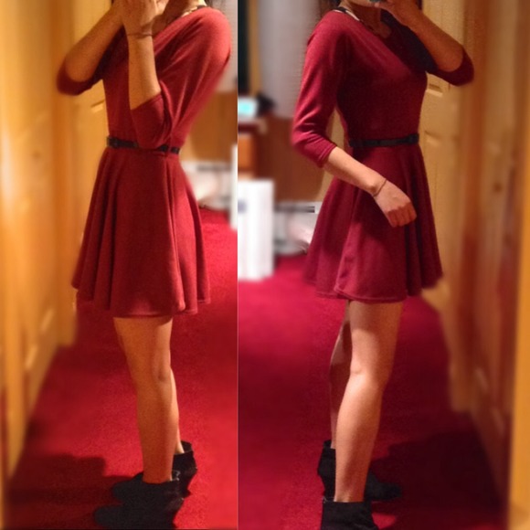*SOLD IN BUNDLE*🎉HP!🎉NEW✨Maroon Skater Dress - Picture 3 of 4