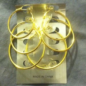 Set of Three Gold Earrings