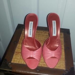 SOLD! Manolo Blahnik Coral Slip Heels SZ 36 1/2