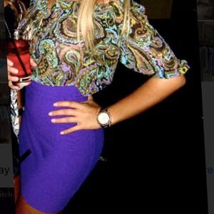 Paisley top and purple BCBG bandage skirt