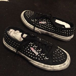 Studded and distressed black superga sneakers