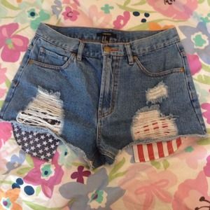 Forever 21 High Rise American Flag Shorts