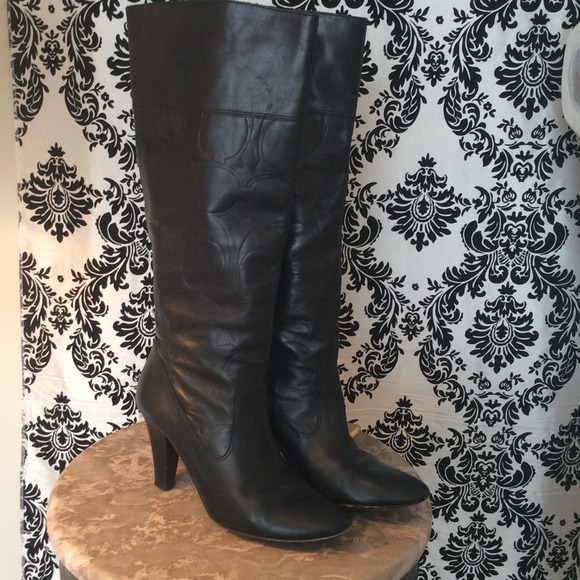 Coach C boots black leather heels 7.5