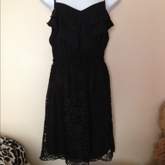 SOLD- Ruffle and Lace Black Dress - Picture 2 of 2