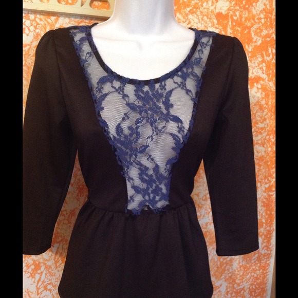 NWT royal blue lace and black peplum top