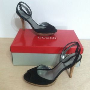 GUESS black strappy heels