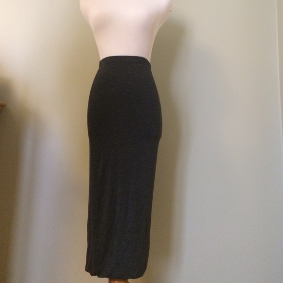 Mid shin length gray pencil skirt