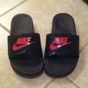 Pink & black Nike slip ons