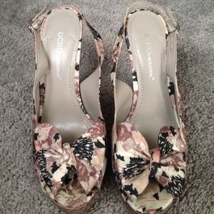 Sling back floral peep toe sandal heels