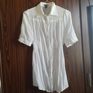 White button down tunic with cinch waist