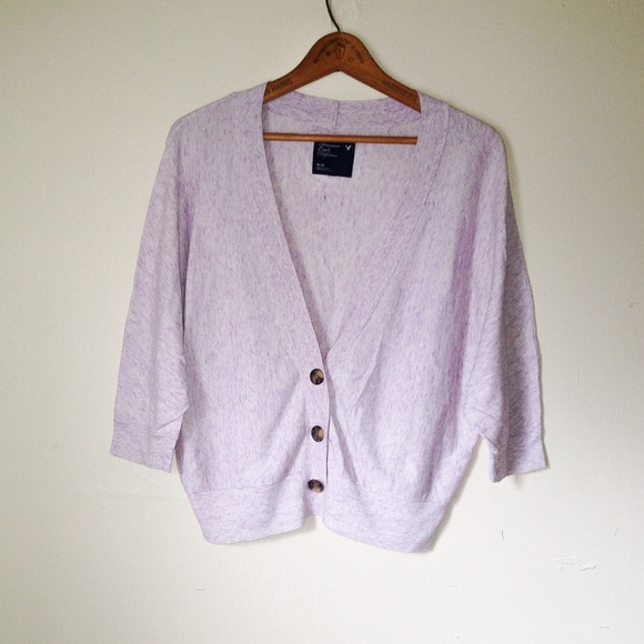 🔰SOLD🔰 AEO Purple Batwing 3/4 Sleeve Cardigan - Picture 2 of 3