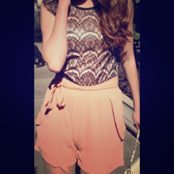 PINK AND BLACK LACE ROMPER