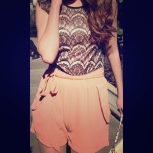 PINK AND BLACK LACE ROMPER