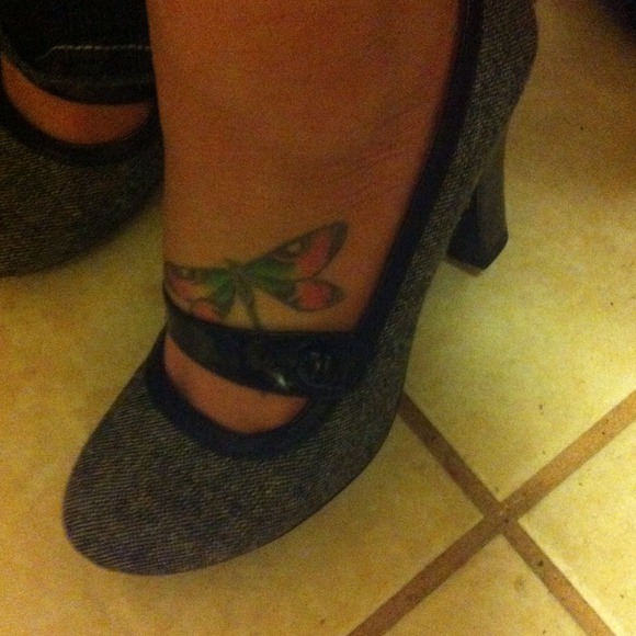 Maryjane style grey/blk heels - Picture 3 of 3