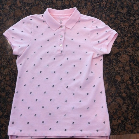 J. Crew pink polo with navy anchor