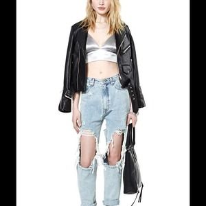 Metallic Teal Gray Clubbing Crop Top Satin Finish