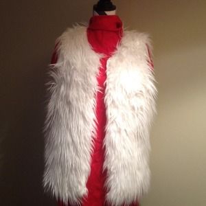 White fuzzy vest