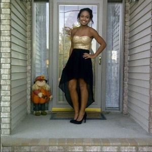 Black and gold high low dress