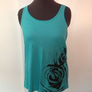 Sparkly teal rose tank top