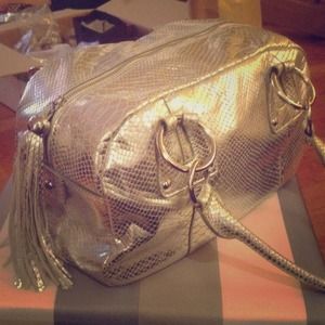 Silver Reptile Print Faux Leather Bag