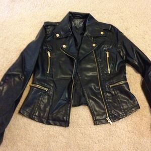 Black Leather Like moto Jacket with gold hardware