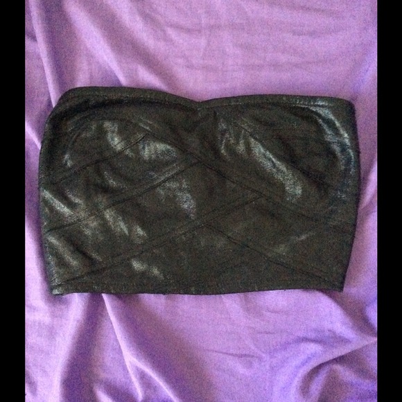 Leather Bandeau in a Shimmery Black Color