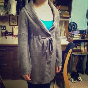Wet Seal long gray belted sweater
