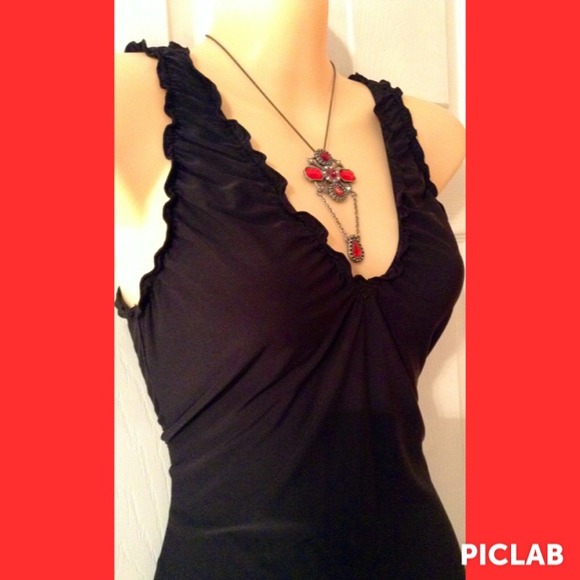 Black ruffle trim top