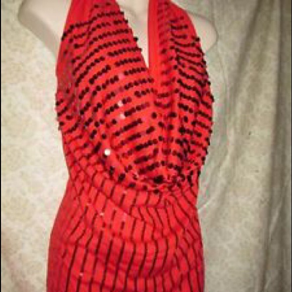Sofia Vergara Red Sequence Cowl Halter top