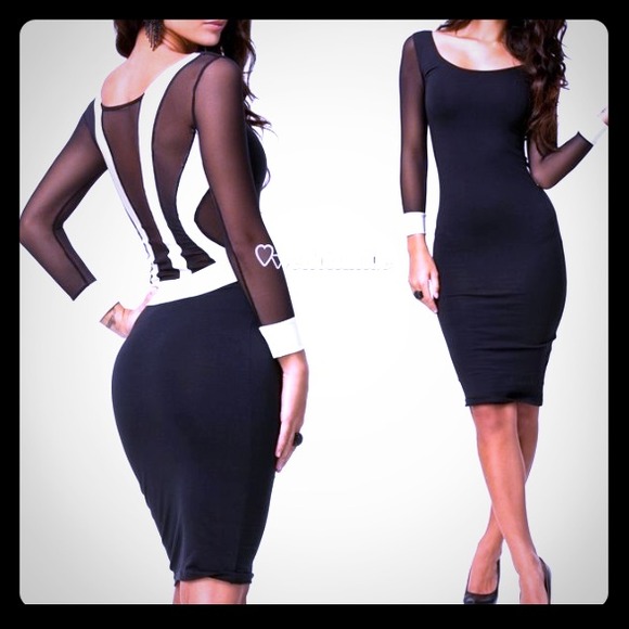 Black and White Mesh Stripes Bodycon Dress