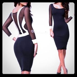 Black and White Mesh Stripes Bodycon Dress