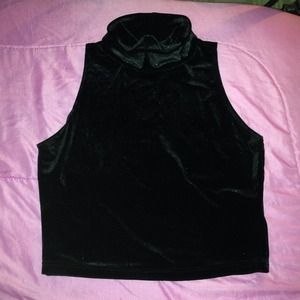 Sleeveless Turtleneck Velvet Crop Top