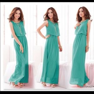 Teal Chiffon Maxi Dress