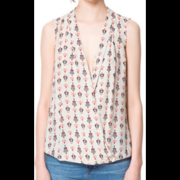 Zara Tops - Zara cream print crossover top