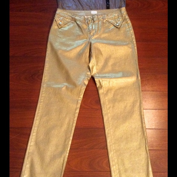 PRICE ✂️NWT AH-MAZING gold glimmer pants by Cache! - Picture 1 of 4