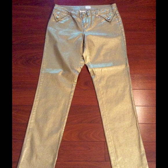 PRICE ✂️NWT AH-MAZING gold glimmer pants by Cache! - Picture 2 of 4