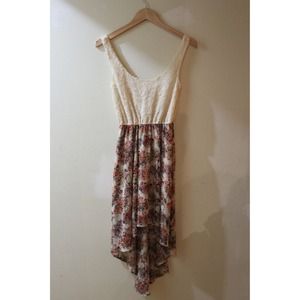 Long, high/low floral & lace dress