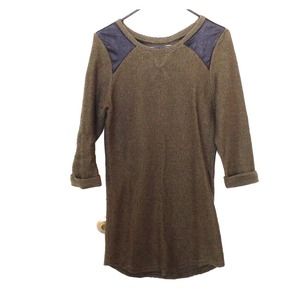 Zara kaki dress with faux leather shoulder pads