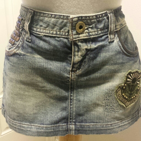 Guess Military Studded Denim Skirt